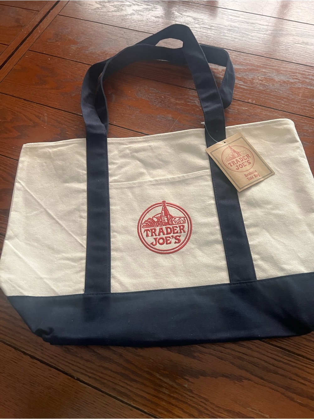 Trader Joe's Cream and Navy Canvas Tote